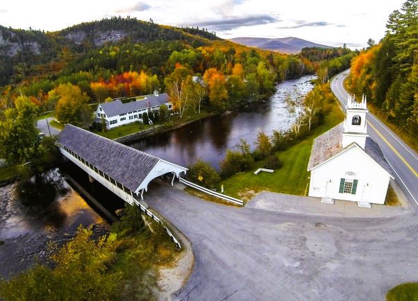 stark covered bridge and church